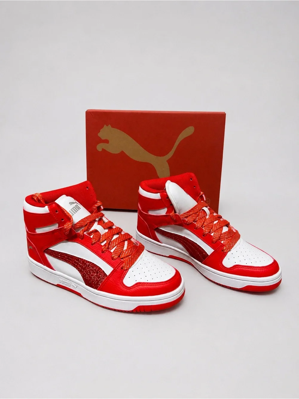 Puma Kids Red and White High-Top Sneakers